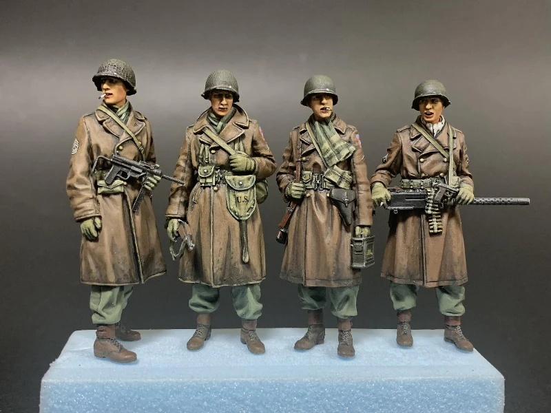 1/35 Scale Die-Cast Resin Figure Model Kit WWII US Infantry MG Team Winter Set 4 Figures (No Motorcycle) Unassembled Unpainted