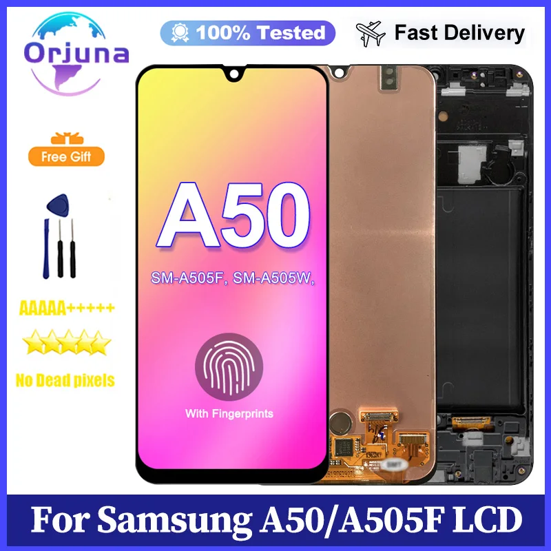 Pantalla Super AMOLED para Samsung Galaxy A50, pantalla LCD, montaje de digitalizador de pantalla táctil para Samsung A50 SM-A505FN/DS A505F/DS