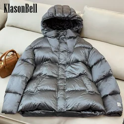 8.31 KlasonBell Women Fashion All-matches Bread Short Down Outerwear 90% White Goose Down Hooded Keep Warm Zipper Jacket