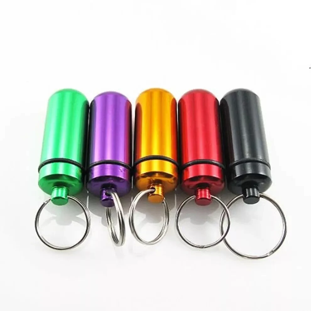 Mini Waterproof Alloy Pill Box Case Bottle Cache Drug Holder Container Keychain Medicine Box Health Care Travel Portable