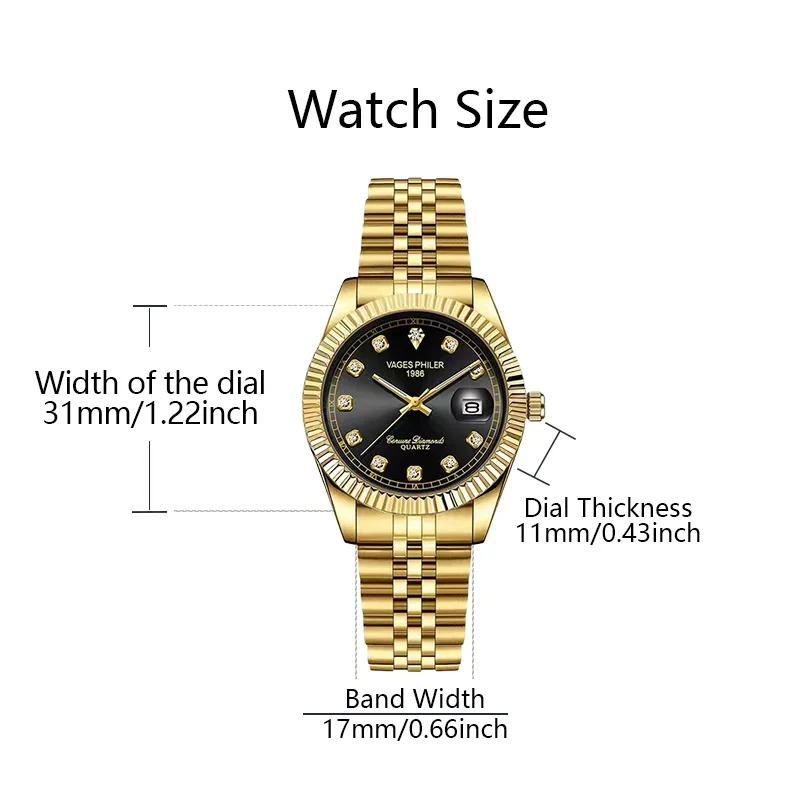 Women's Quartz Watch with a Gold-Tone Stainless Steel Bracelet and a Black Alloy Dial—Perfect as a Gift for a Woman