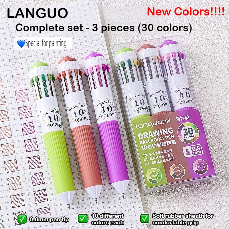 

Languo 120 Colors Ballpoint Pen Multicolor 0.8mm Cartoon Soft Grip Press Writing Pen for Drawing Overlay School Office Supplies