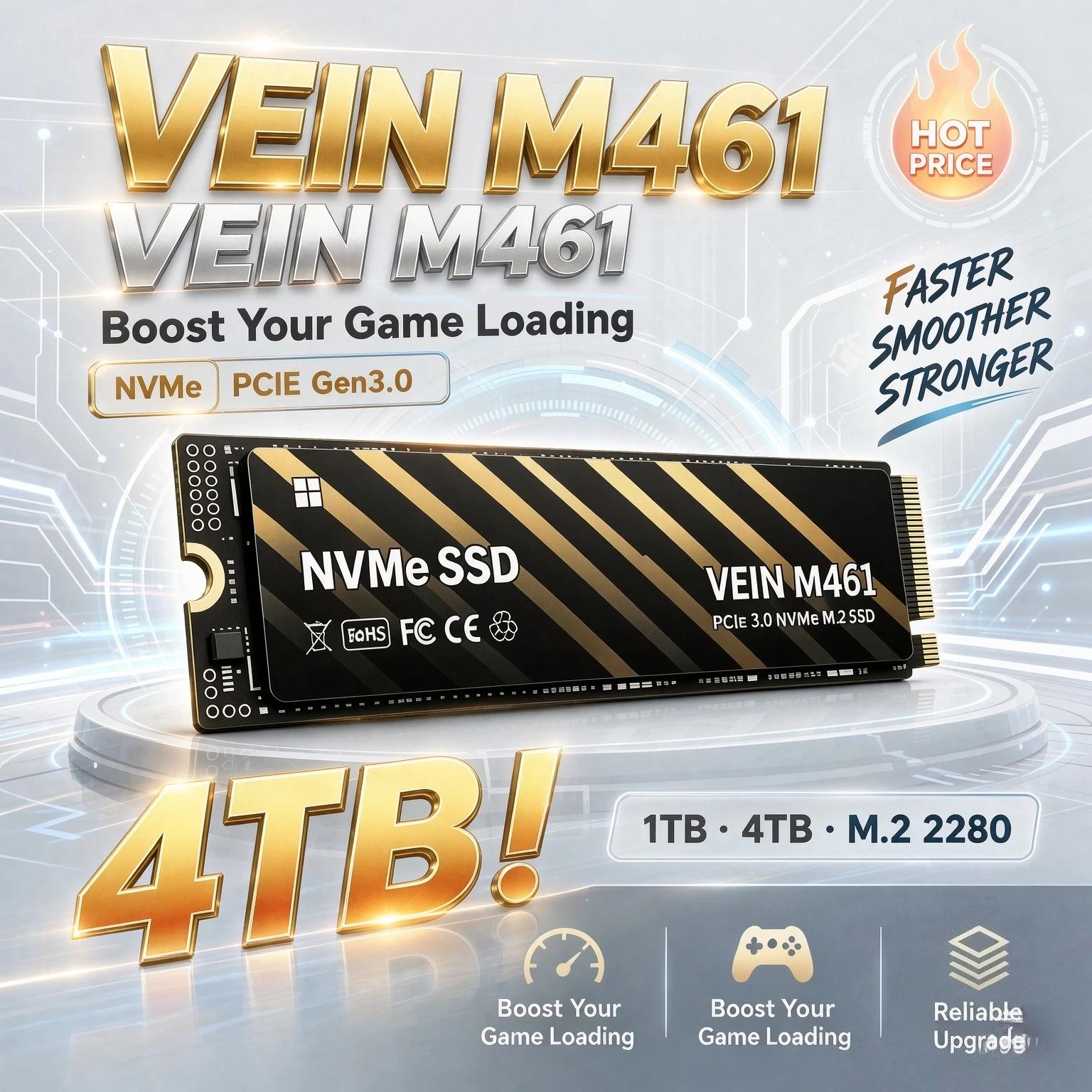 VEIN M461 M.2 2280 NVMe SSD PCIe Gen3.0 x3 2TB 4TB High Speed Read & Write Internal Gaming Solid State Drive for Laptop Desktop