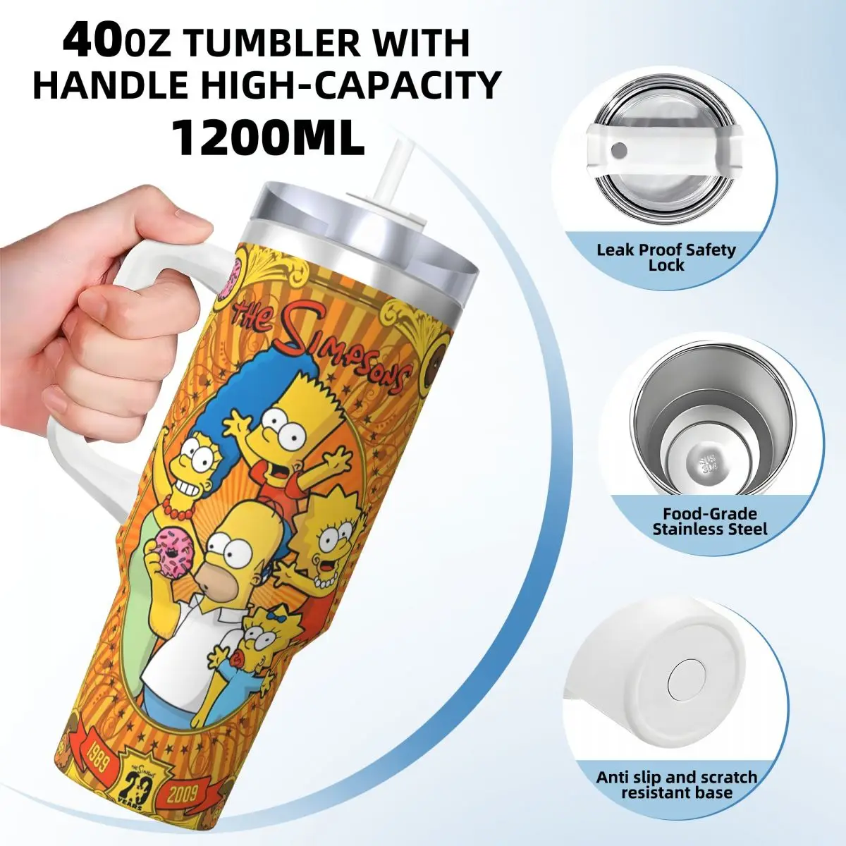 The Simpsons Fanart Tumbler Cold and Hot Water Bottle Portable Stainless Steel Thermal Cups Custom DIY Travel Car Mugs