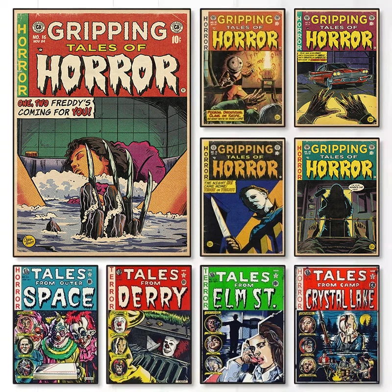 Retro Comic Style Classic Horror Tales Movies Terrifying Films Aesthetic Poster Canvas Painting Wall Art Pictures Home Decor