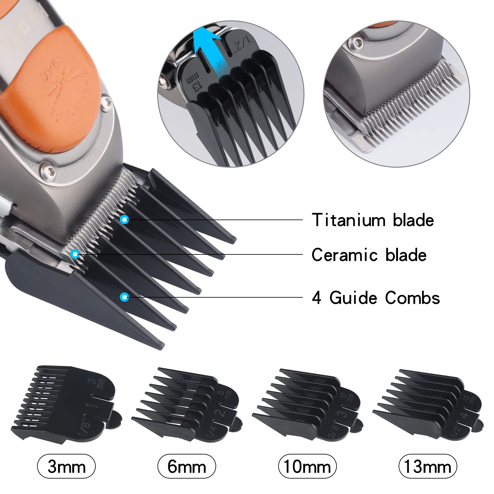 Kemei KM-1940 قابل للتعديل الشعر المتقلب قابلة للشحن الكهربائية آلة القطع الذهبي معدن الجسم الكربون الصلب شفرة الشعر المقص