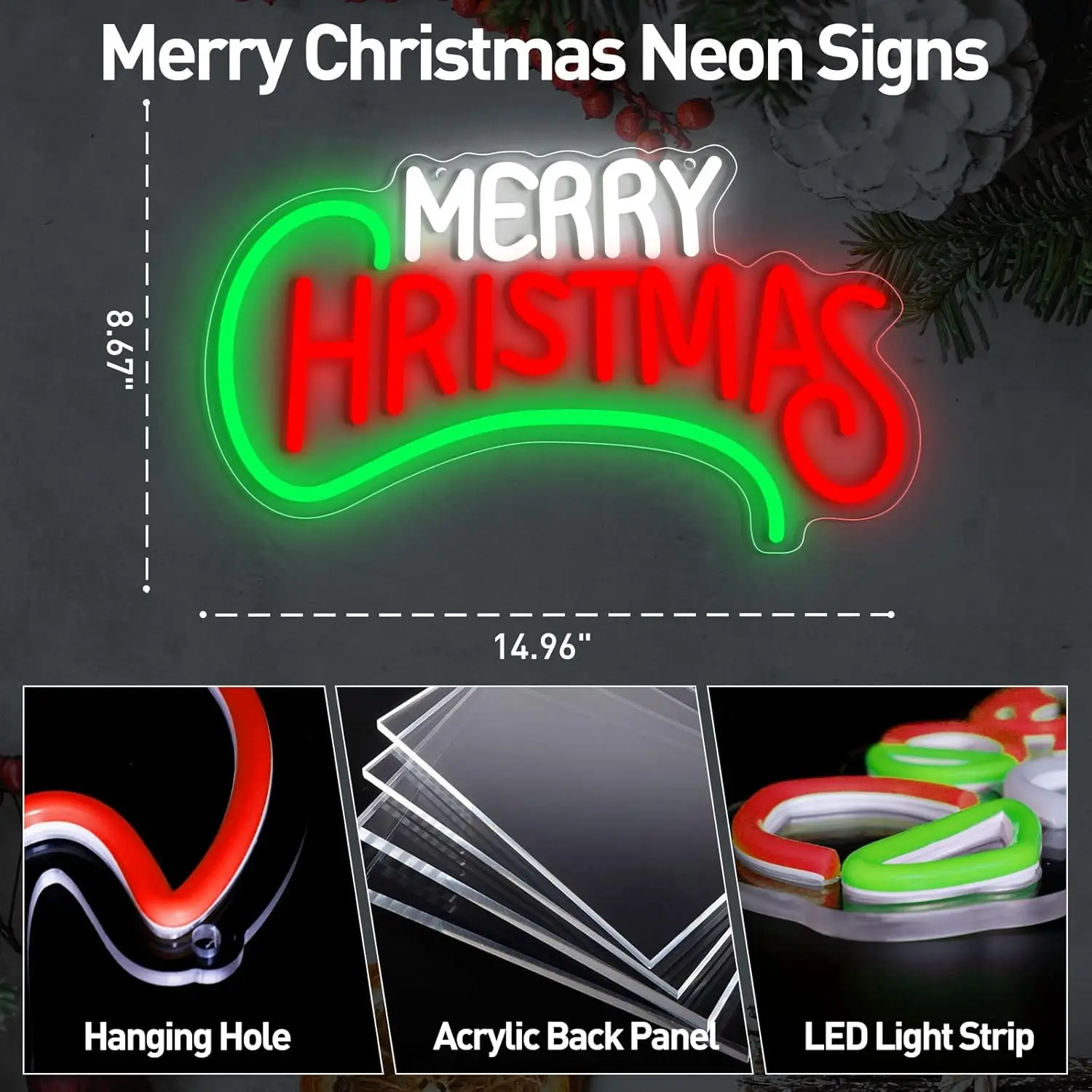 Merry Christmas Neon Light Sign 5V USB Dimmable Santa Claus LED Neon Sign for Room Bedroom Home Chirstmas Party Decor Gift