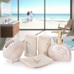 British Bathroom Set Resin Creative Five-piece Mediterranean bathroom Toiletry Kit Roman style Mouthwash Cup Toothbrush Holder S