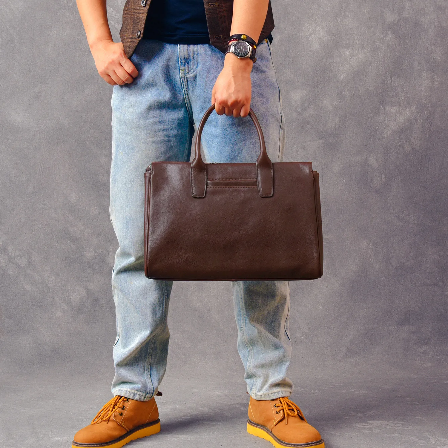 Business vintage genuine leather men's briefcase organizer designer handmade real cow leather women's handbag work postman bag