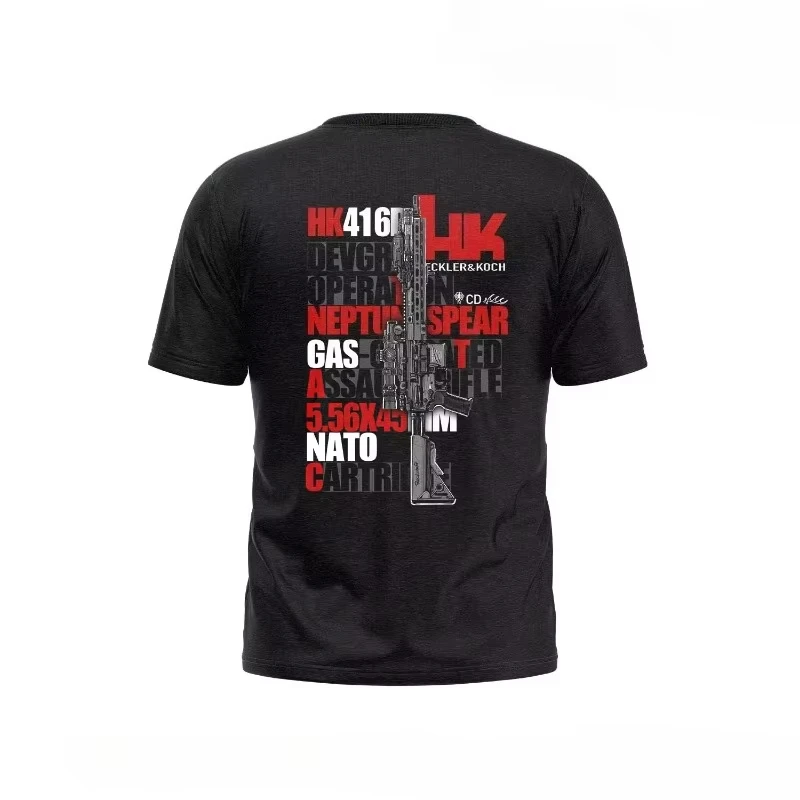Heckler & Koch HK416 Army Fan Club Outdoor-Training Wettbewerb Kurzarm-T-Shirt Rundhals 100% Baumwolle Locker Sitzendes Oberteil – Detail 12