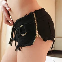 Women Side Zipper Splice Denim Shorts Lace-up Open Crotch Ultra-short Trousers Casual Three Quarter Pants Female Sexy Streetwear - Image 5