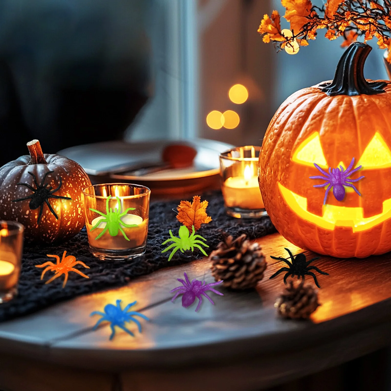 

48 шт. украшения на Хэллоуин, мини-эластичные пауки для детей, сувениры для розыгрышей, реалистичные украшения в виде паука, наполнители для мешков для лакомств