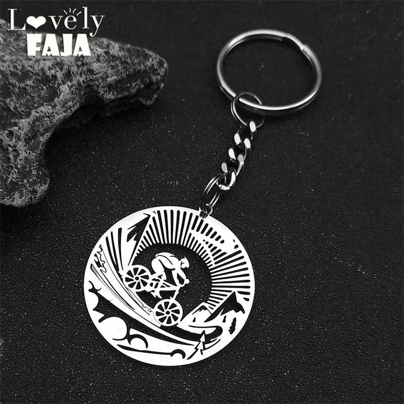 Fashion Bicycle Sports Bikers Hollow Pendant Key Chians For Women Men Stainless Steel Black Color Mountain Bike Key Ring Jewelry