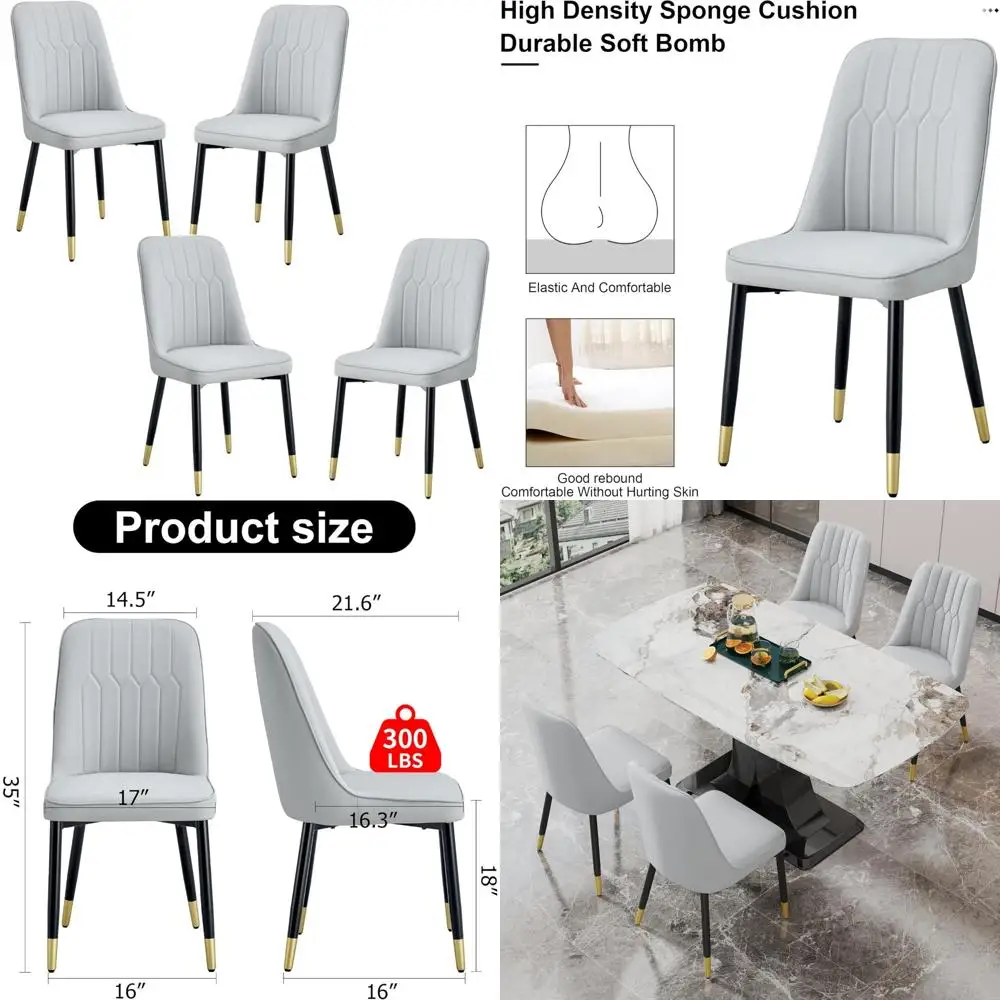 مجموعة من 4 كراسي لتناول الطعام الحديثة مع وسائد خلفية من جلد البولي يوريثان وأرجل معدنية سوداء لاستخدام المطاعم