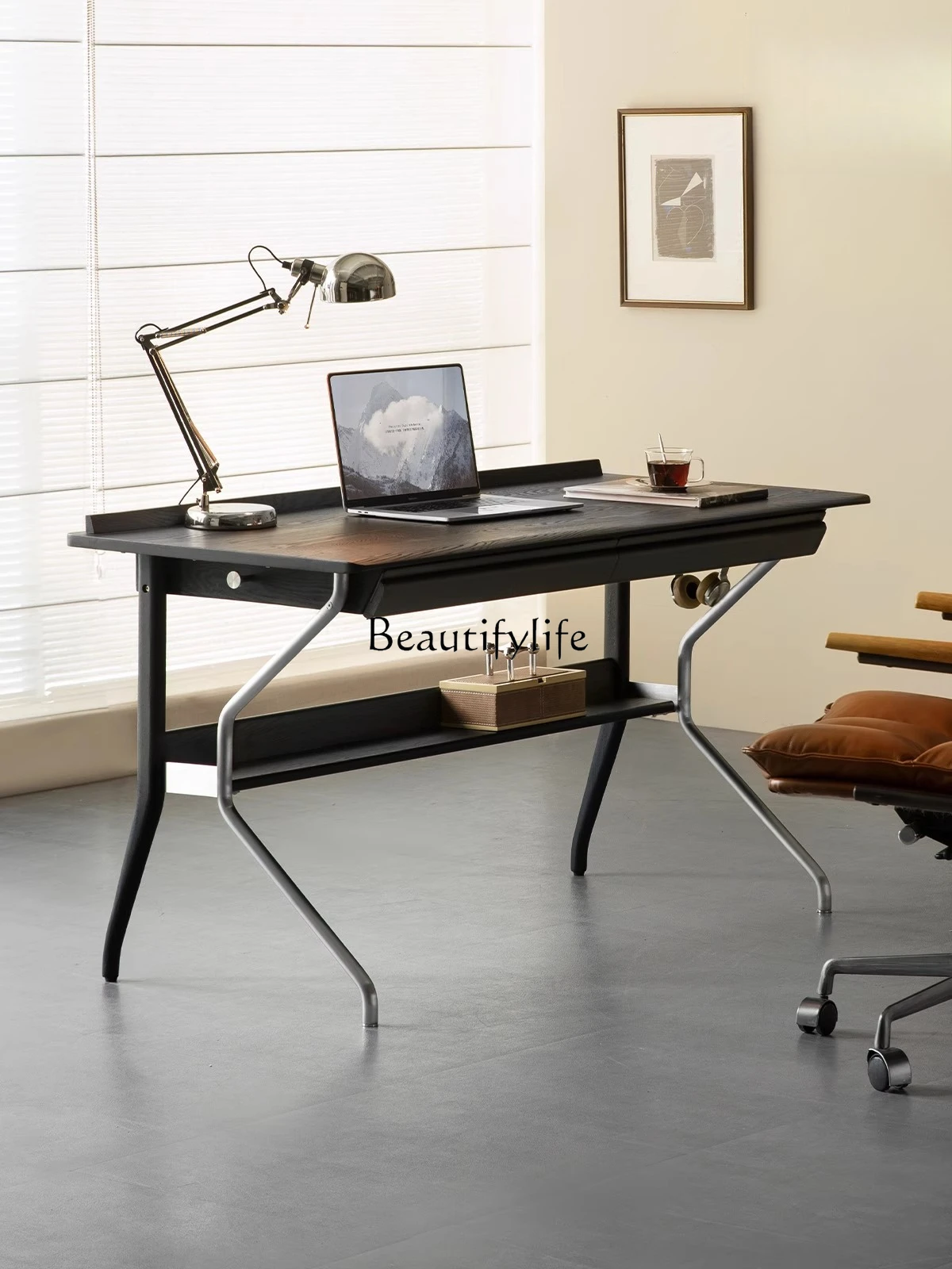 

Desk black desk modern simple solid wood with drawers