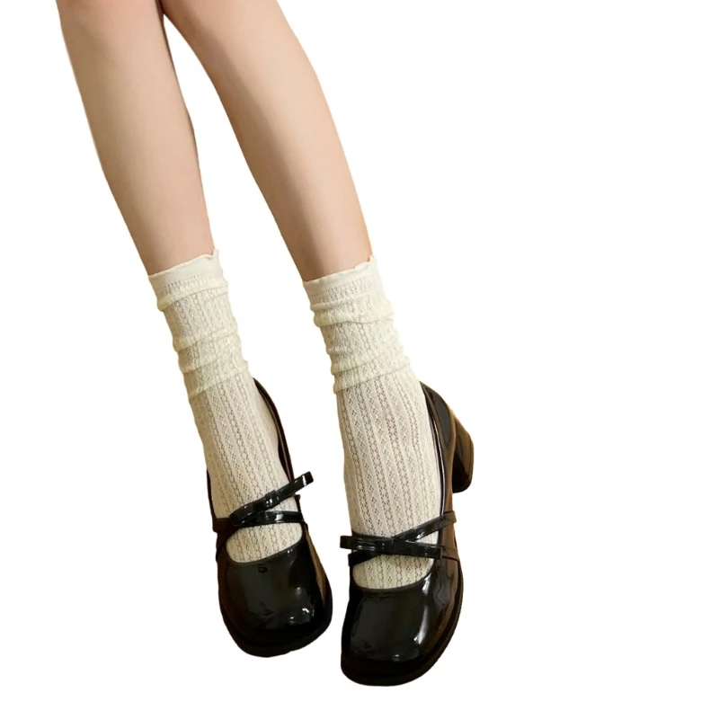 

Ballet Slouch Socks Women Vintage Hollow Out Solid Color Lace Calf Socks