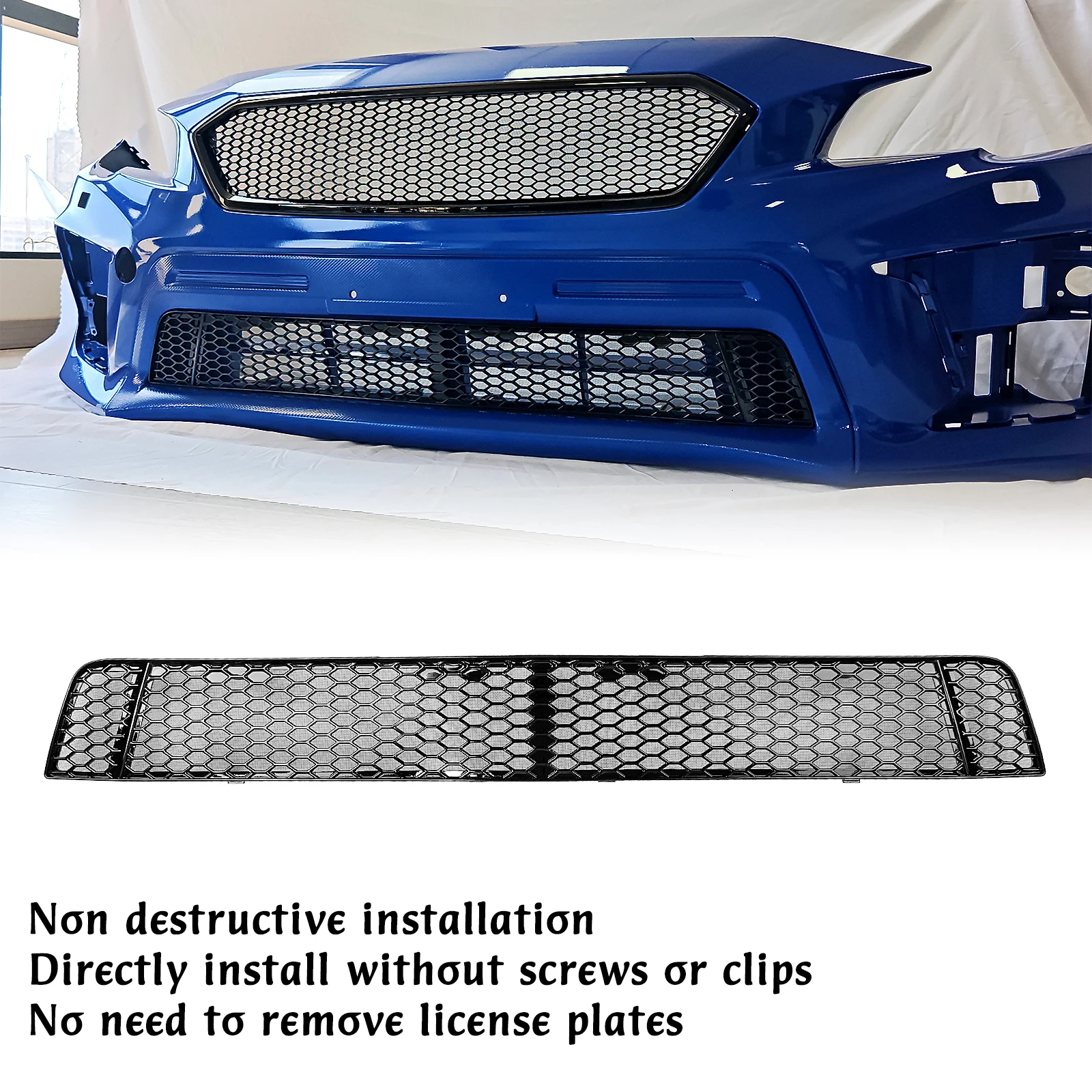 Rejilla delantera con apariencia de fibra de carbono, color negro brillante, rejilla inferior para capó de parachoques, rejilla de malla para Subaru Impreza WRX / WRX STI 11.5TH Gen 2018-21