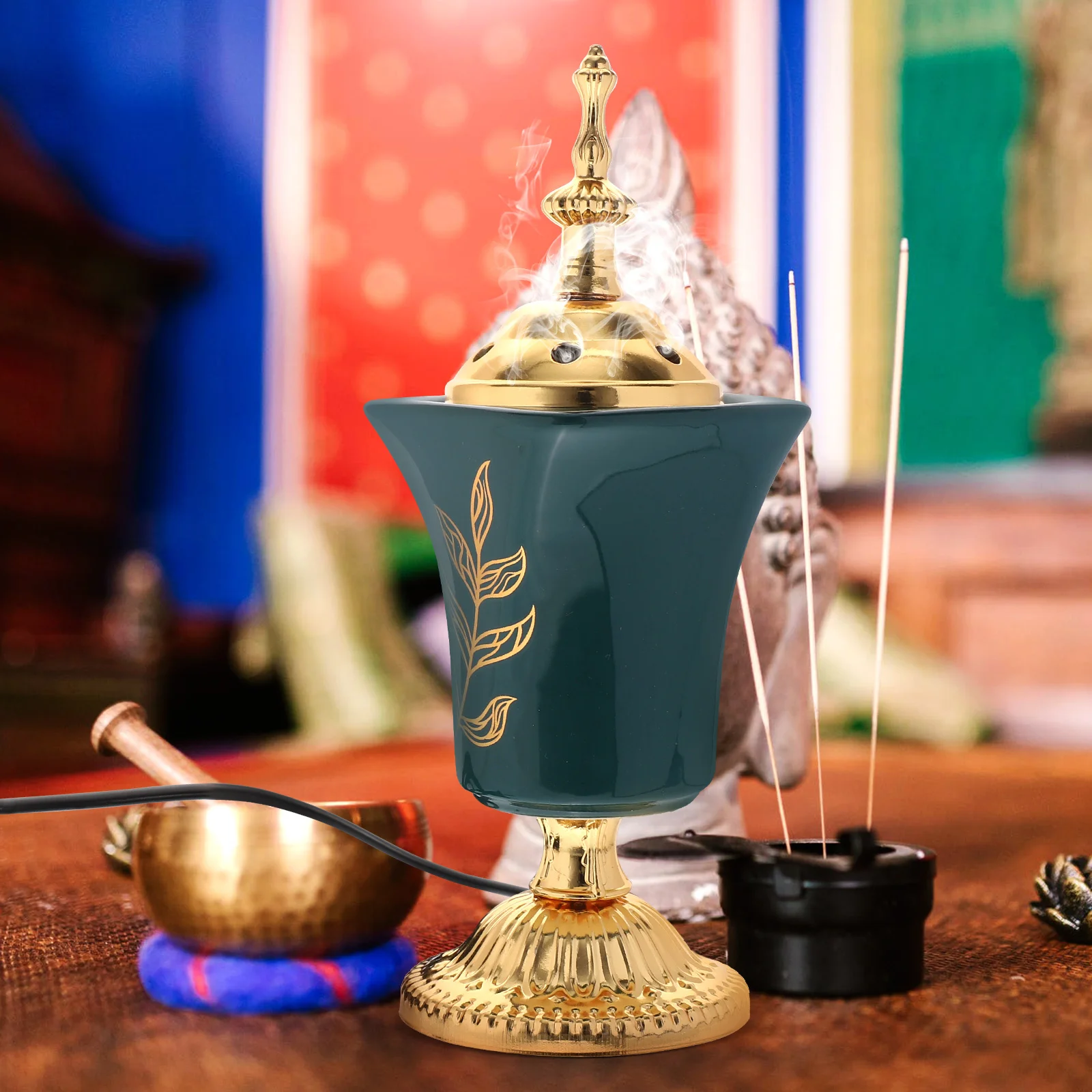 

Electric Incense Burner Middle East Style Metal Censer Household Decor Safe No Fire Aroma Burner for Home Office Yoga Room Tea
