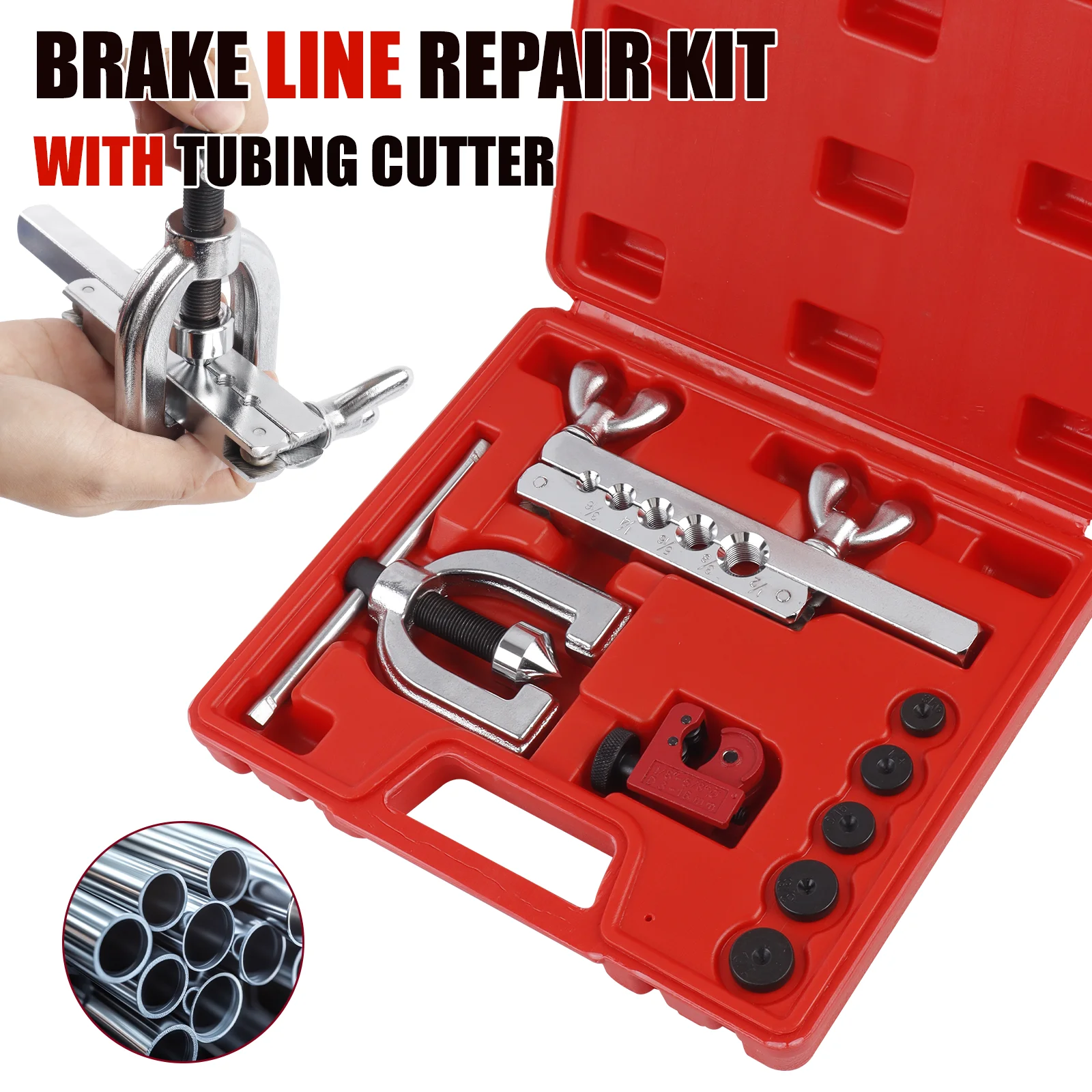 

Инструмент для развальцовки тормозных шлангов повышенной прочности, ремонтный комплект для двойной и одинарной развальцовки тормозных магистралей, для медных, алюминиевых, тормозных магистралей и латунных трубок