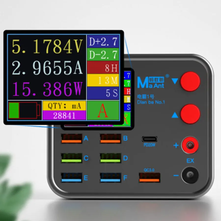 Caricatore rapido multiinterfaccia USB/QC3.0/PD meccanico con protezione da cortocircuito con Display digitale