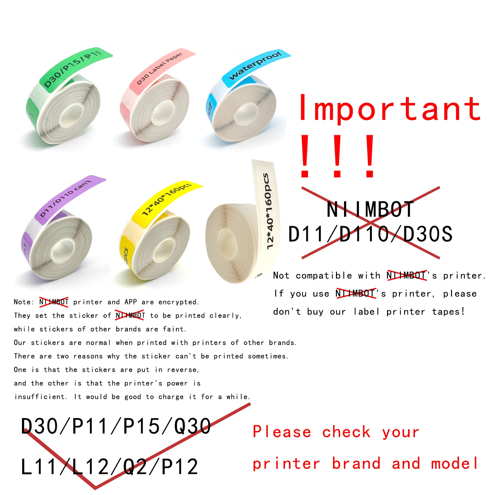 Cinta adhesiva D30Label 5PK, cable adhesivo, 12,5mm X 74mm + 35mm, 65 etiquetas, Scratch-Resistantp11, p15