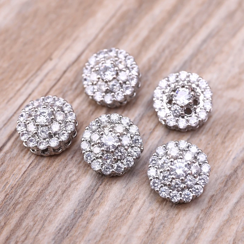 

49MC 5Pcs 12mm Crystal for Rhinestone Flower Round Buttons with Loop Luxurious Metal Embellishments for DIY Crafts Accessory