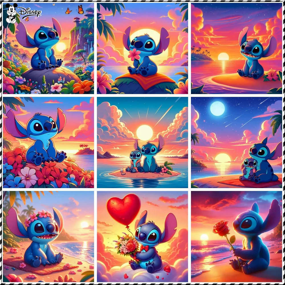 

Disney Full Kits 5D Diamond Painting Stitch Cartoon Mosaic Seaside Sale Sunset Colorful Children's Room Decoration