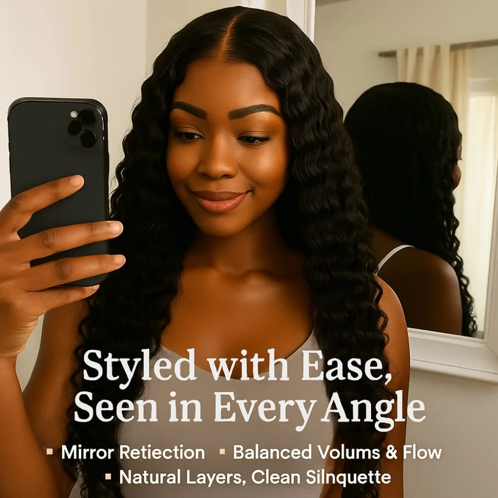 

24in Deep Wave Lace Wig, No Glue 150% Density Synthetic Hair for Women, Daily Wear, Birthday, Christmas Party Gatherings