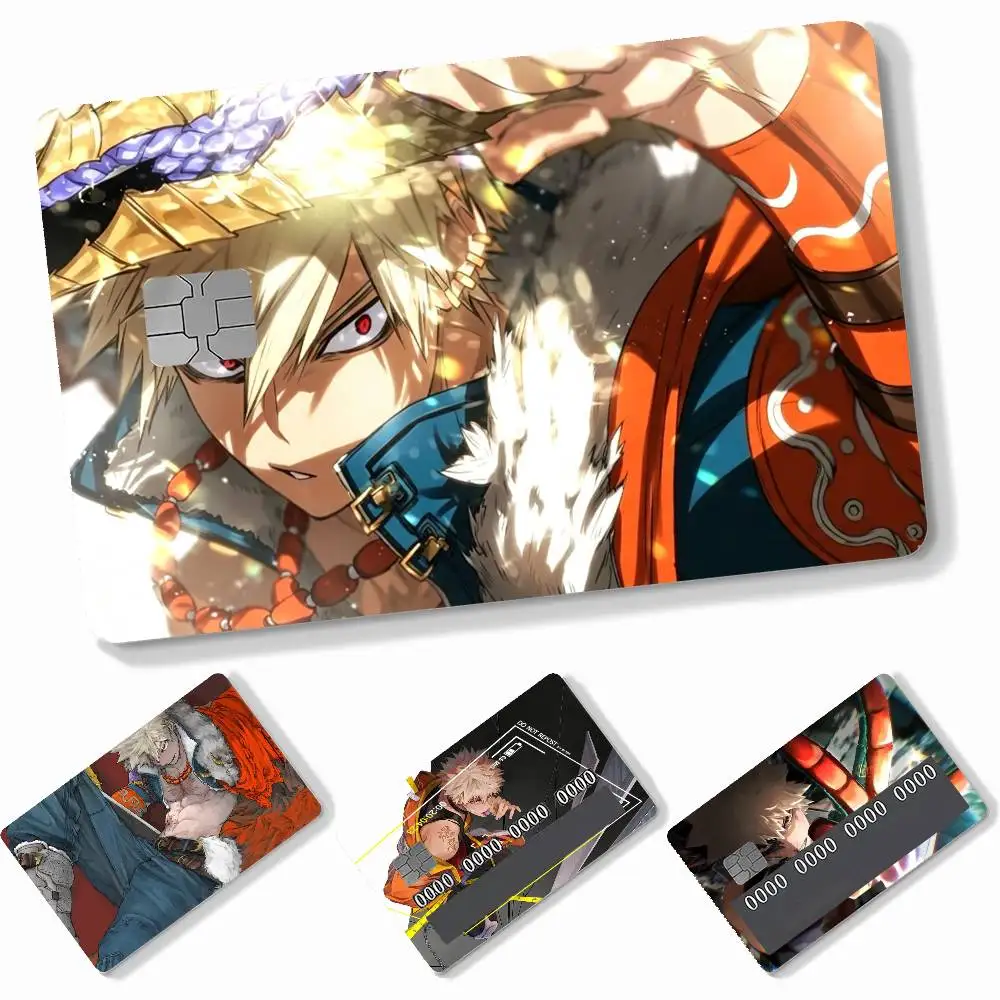 Cartoon Character Katsuki Bakugo  4pcs Credit Card Skin Stickers Suitable for Bank  Transit Pass Decorative Cover