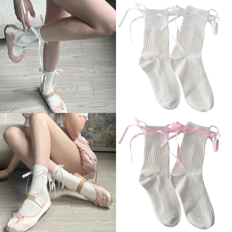 

Womens Cotton Calf Socks Solid White Above Ankle Socks Casual Crew Soft Breathable Thin Socks for Dress Skirt