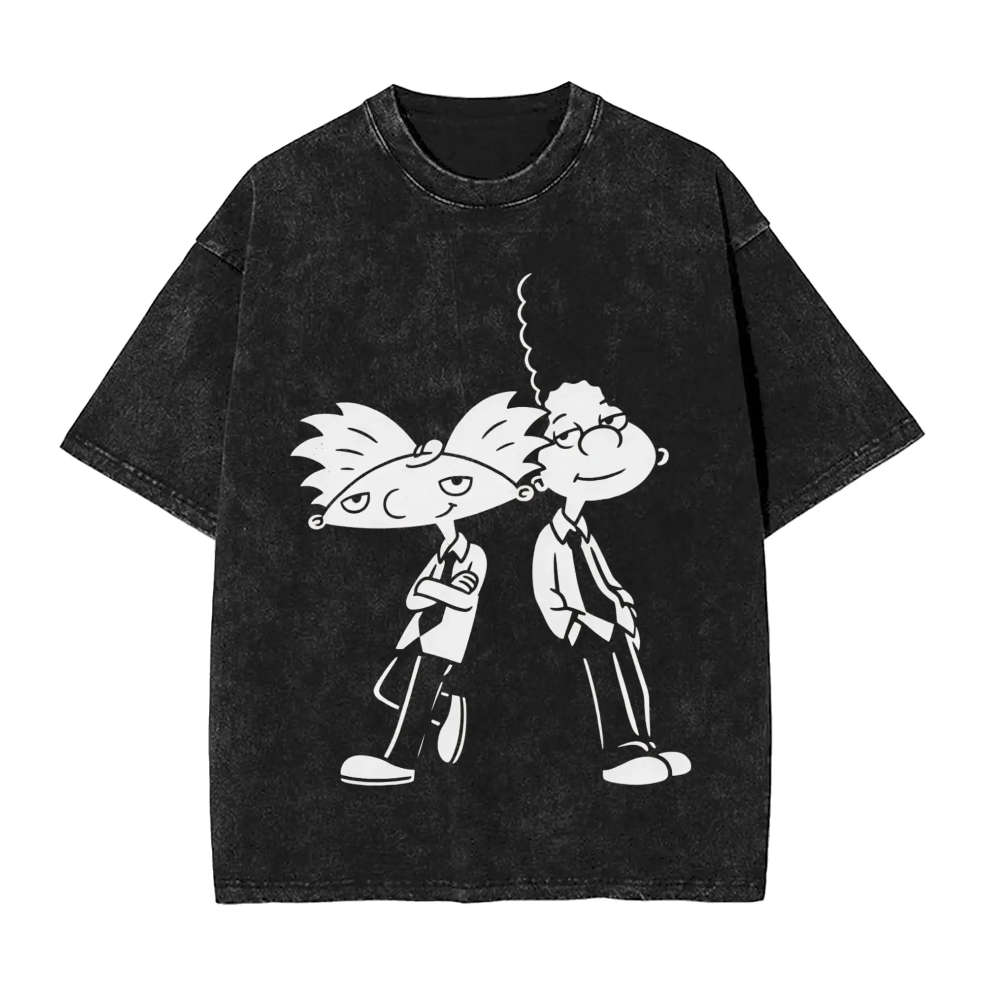 Humor Hey Arnold Cartoon T-Shirts Men Crew Neck 100% Cotton Washed T Shirt  Short Sleeve Tees Gift Idea Clothing