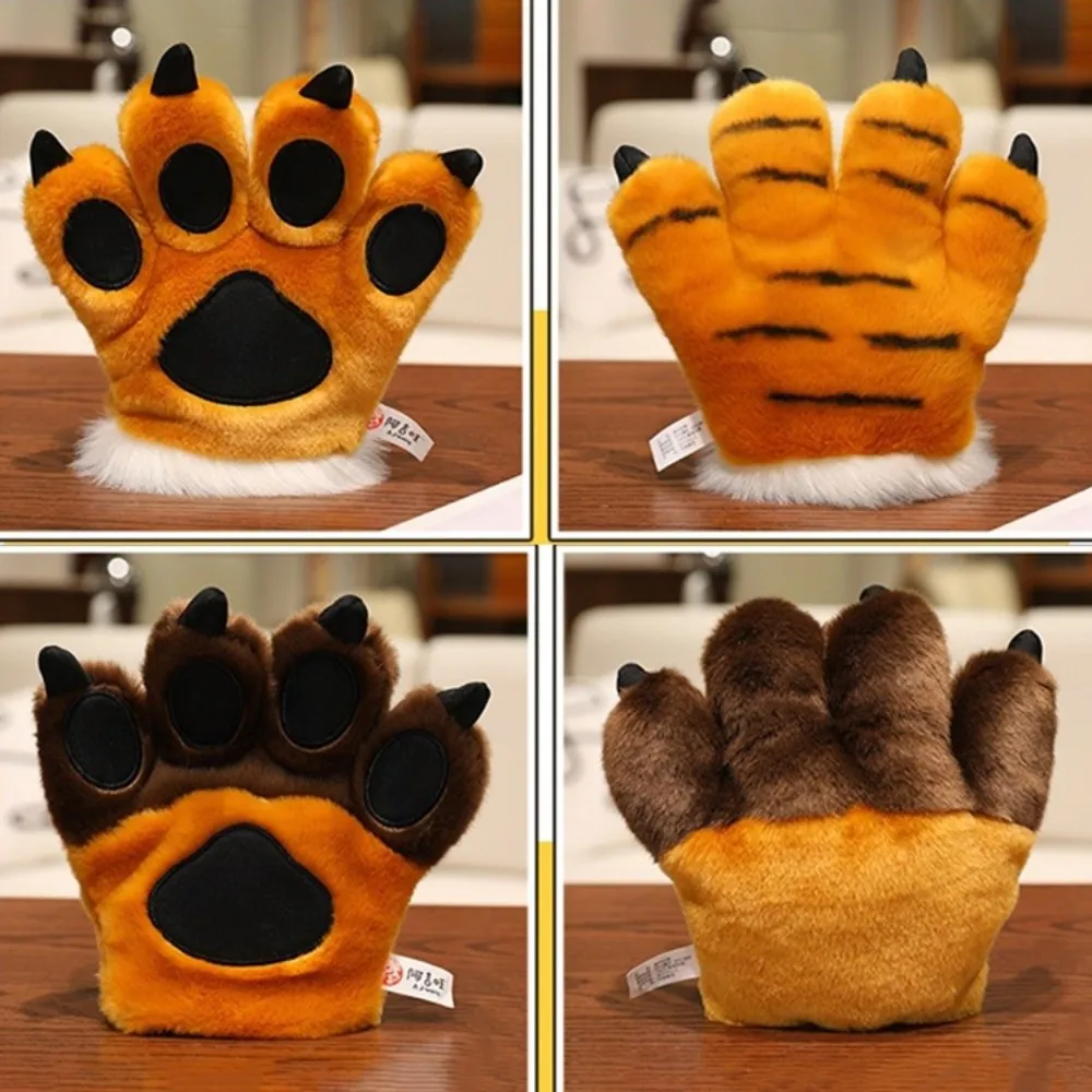 Guanti con zampa di animale simulato Guanti con zampa di tigre finta ripiene con texture pelosa Guanti interni imbottiti con zampa di orso soffice