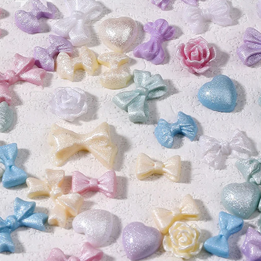 50pcs/pack Mixed Color Nail Resin Charm for Mermaid Mixed Gliiter Highlight  Heart Bowknot Butterfly Nail Jewelry Accessories