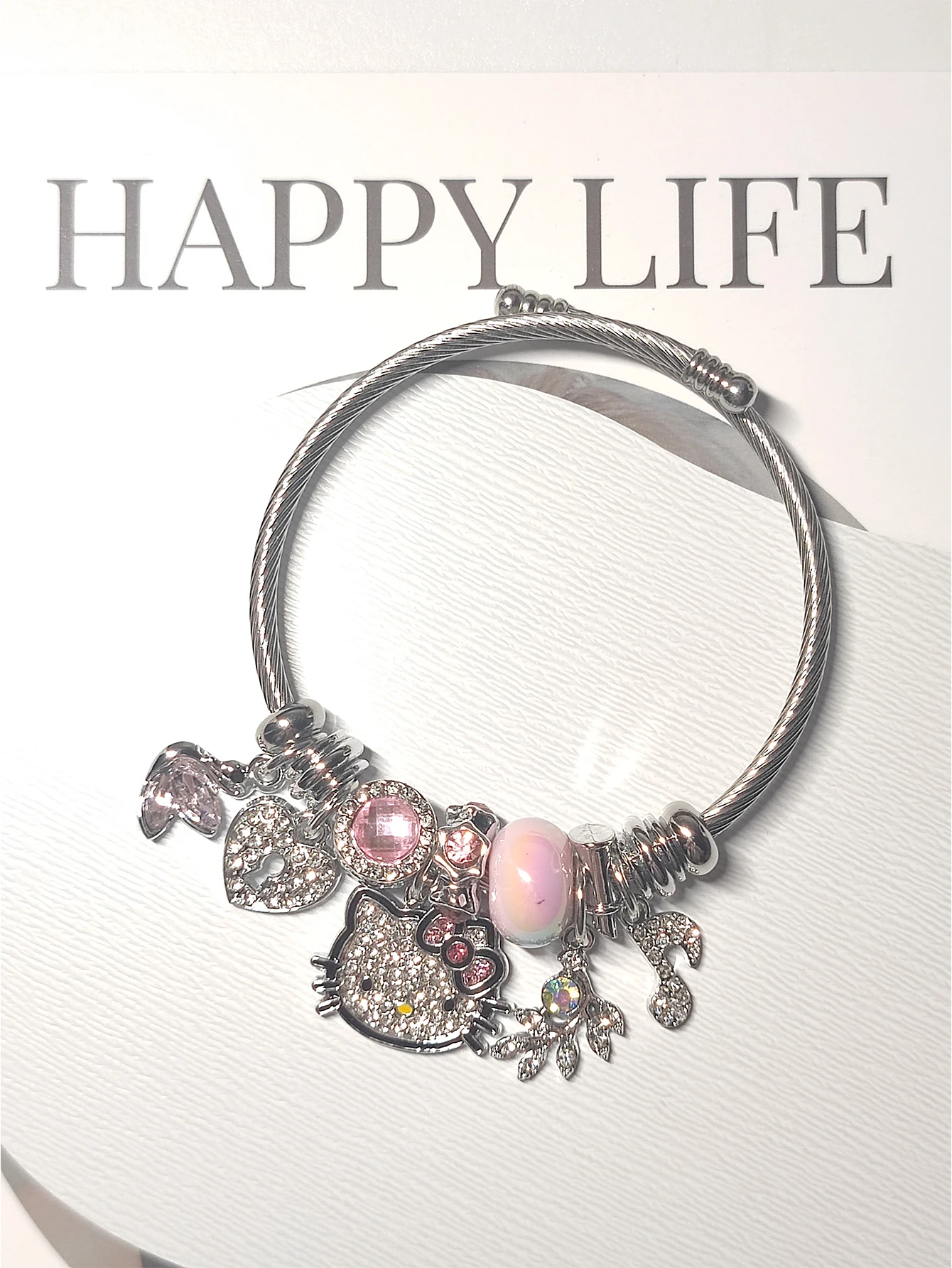 Hello Kitty Cartoon Metal Pendant Bracelet Zinc Alloy Material Adjustable Size Hot Sale Pink Girl Style Fashionable Gift