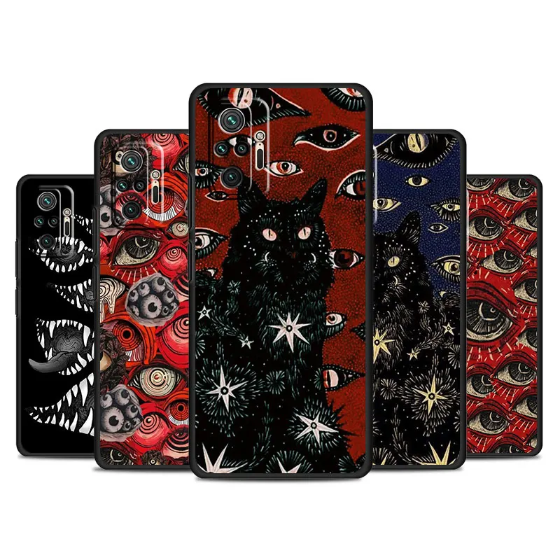 Black Case For Xiaomi Redmi Note 13 Pro 12 5G 8 9 12c 11ProPlus 10c 10 Silicone Phone Cover Luxurys Horrible Eye Tarot Card Cat