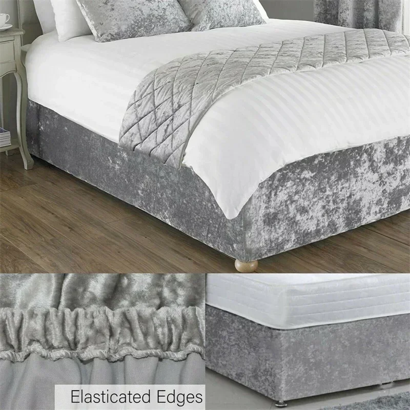 4 Sides Bed Skirt-Fit Jersey Knit & Stretchy Wrap Around with Beige Platform-Soft Premium Microfiber-12.6 Inch Drop Bedspread