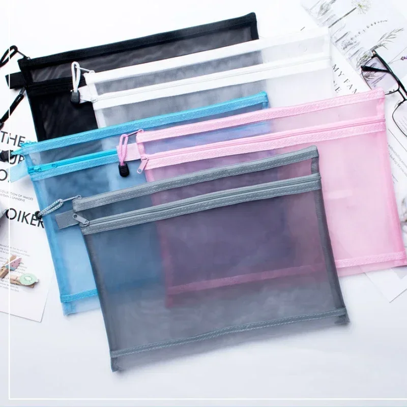 A4 A5 A6 Multipurpose Double Layer Nylon Mesh Storage Bag File Holder Document Bag Student Stationery Test Paper Organizer Pouch