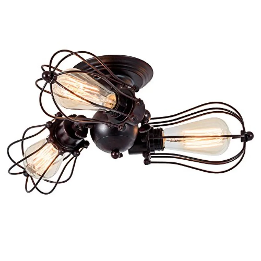 

Vintage Ceiling Light Industrial Chandeliers Adjustable Socket Metal Wire Cage Lamp Semi-Flush Mount ic Ceiling Light Metal Lam