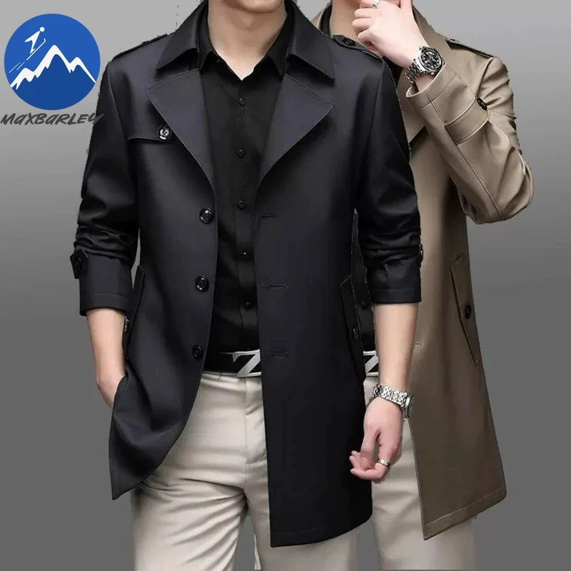 

Maxbarley High-end Trench Coat Men 2025 Autumn Fashion British Retro Mid-length Belt Jacket Street Casual Single Breasted Coat