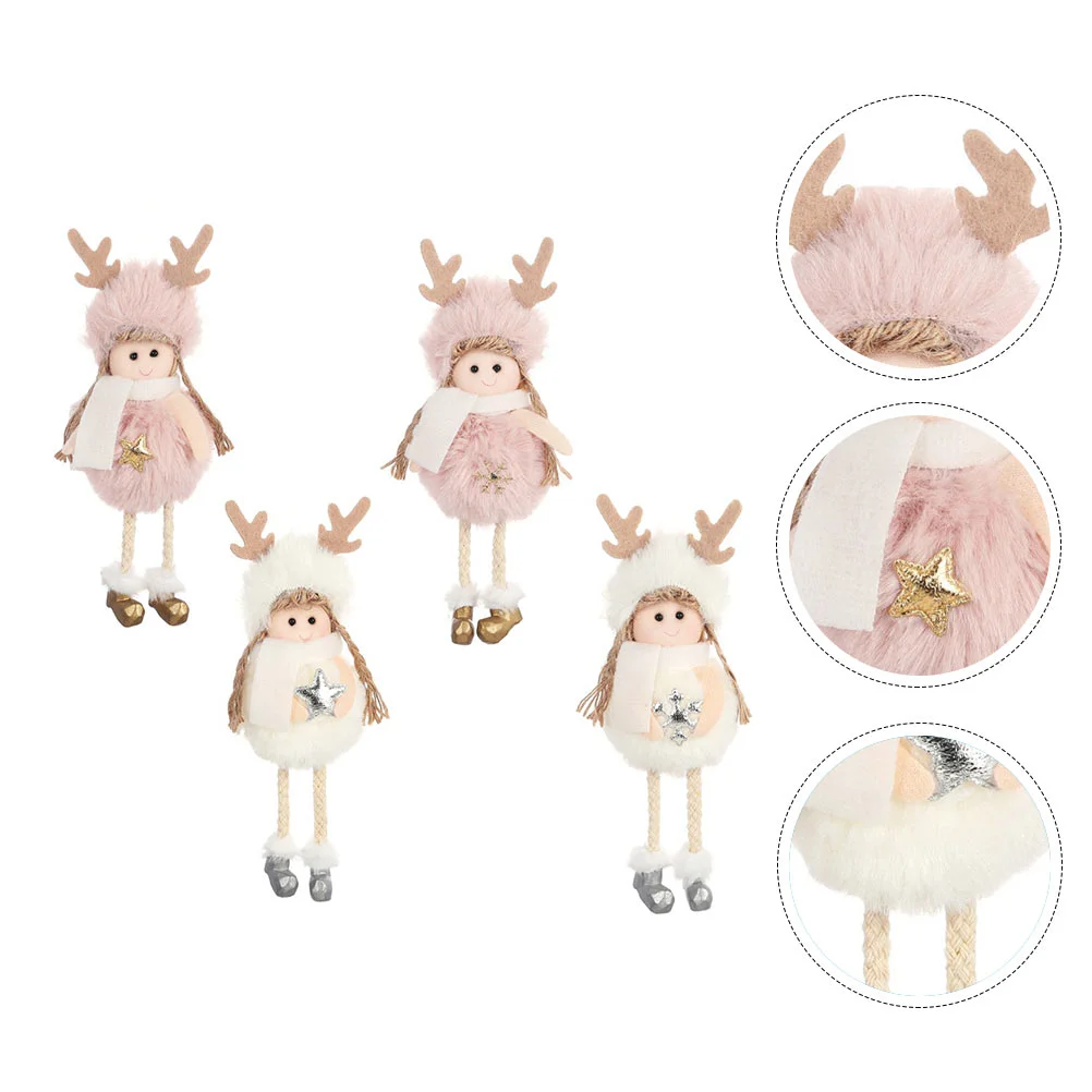 

4 Pcs Plush Angel Pendant Gifts for New Year 2024 Decor Christmas Tree Decorations Novelties Xmas Hanging Pendants