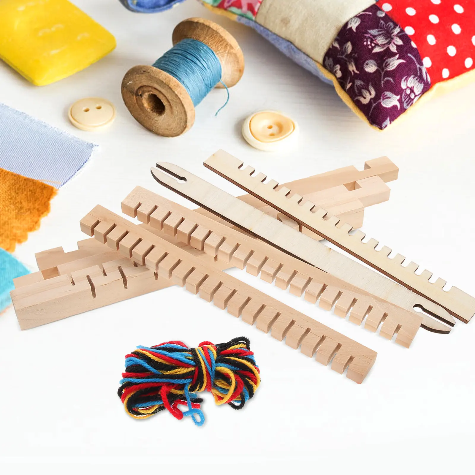 1Set Wooden Mini Weaving Loom Intellectual Handcraft Montessori Educational DIY Knitting Tool for Kids Early Learning Craft
