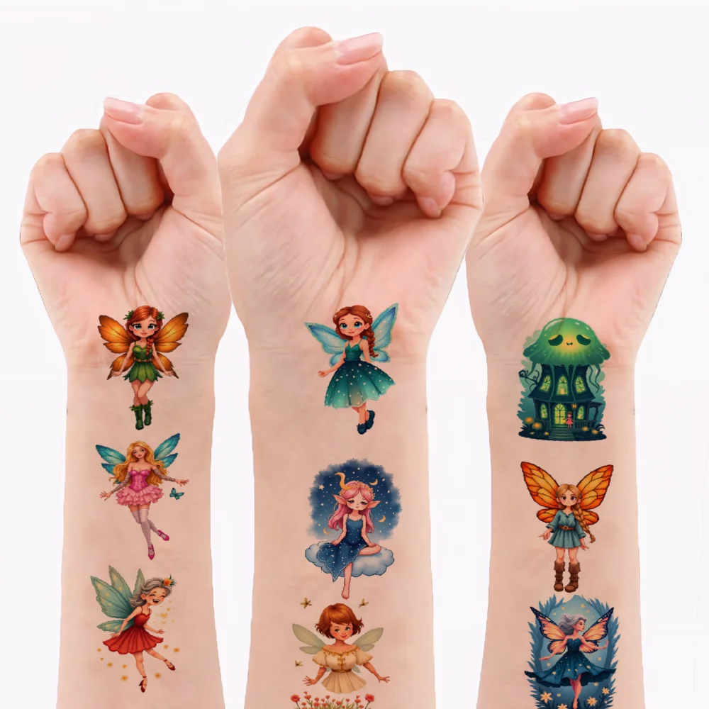 63 stuks tijdelijke tattoo mystieke huizen waterdichte langdurige lichaamsstickers fee illustraties bossen voor armen volwassenen jongens