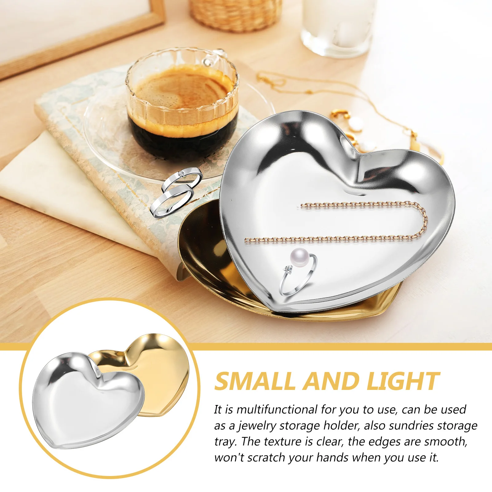 

2Pcs Heart Jewelry Tray Smooth Edges Texture Clear Sundries Storage Photography Props Desktop Decor Heart Jewelry Tray