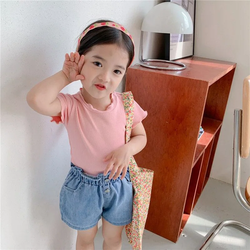 Girls' T-shirt 2023 Korean Summer Lace Sleeveless Colorful Short Sleeve Versatile Fashion Underlay Top Ice Silk Breathable