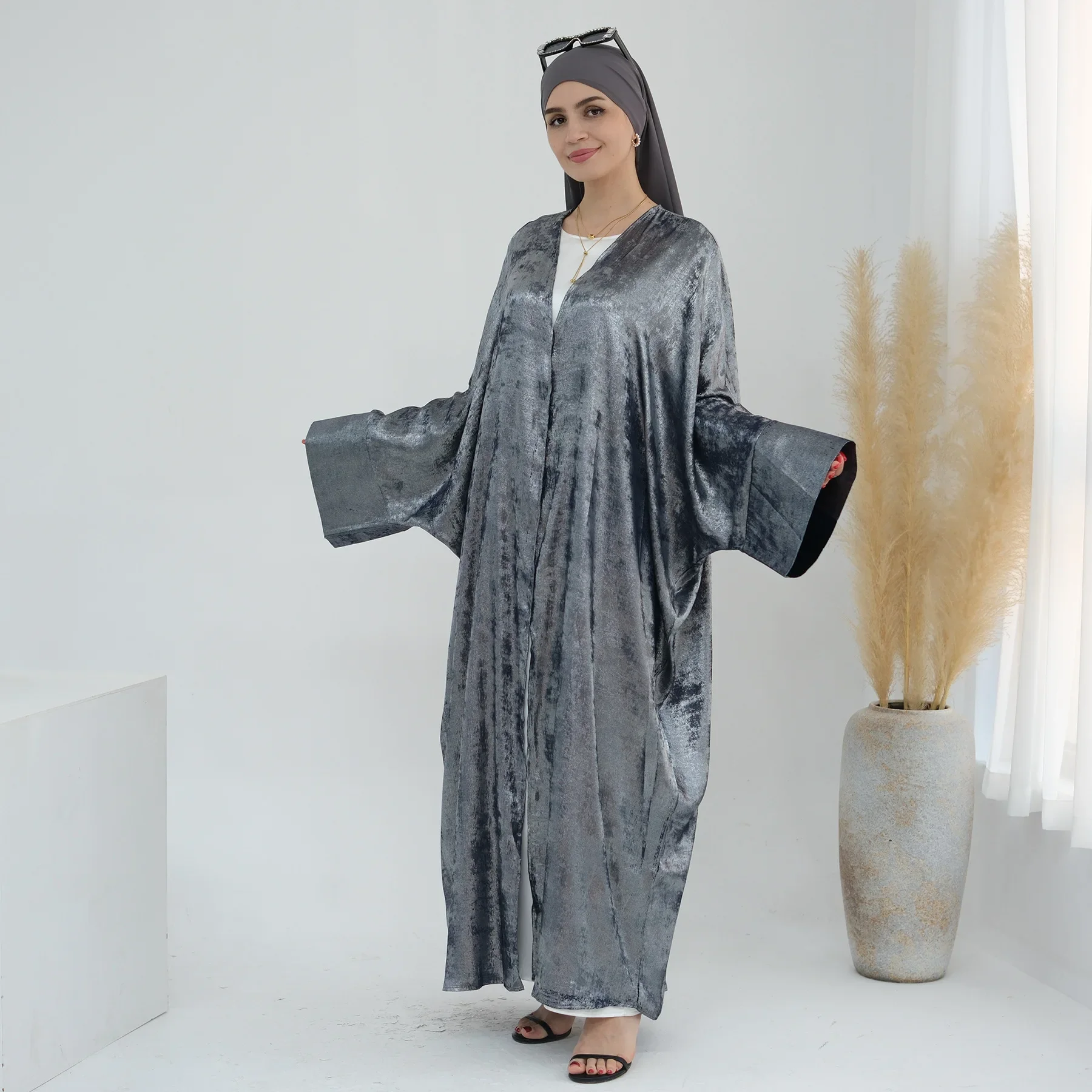 

Eid Kaftan Femme Musulmane Robe Abayas for Women Islam Kimono Open Abaya Dubai Luxury Cardigan Muslim Hijab Dress Bronze Fabric