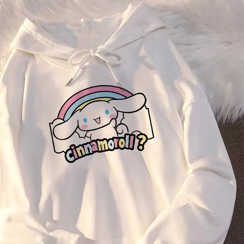 Sanrio Cinnamoroll Spring New Cartoon White Thin Hooded Sweater Female Korean Harajuku Hooded Top Long Sleeve Fashion Y2k Hoodie