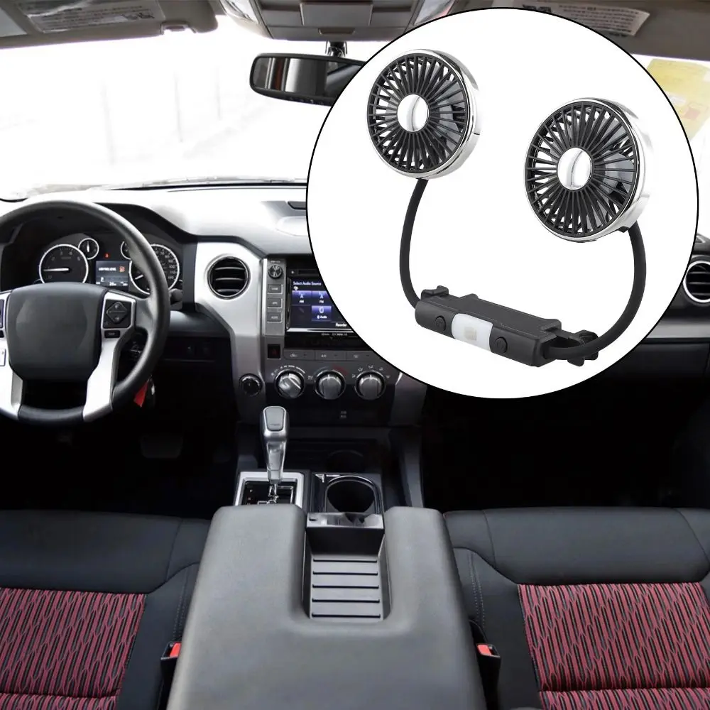 

360° Vehicle-mounted Double-head Fan Multi-functional Silent Car Fan Three-speed Adjustable Cooling Fan Auto