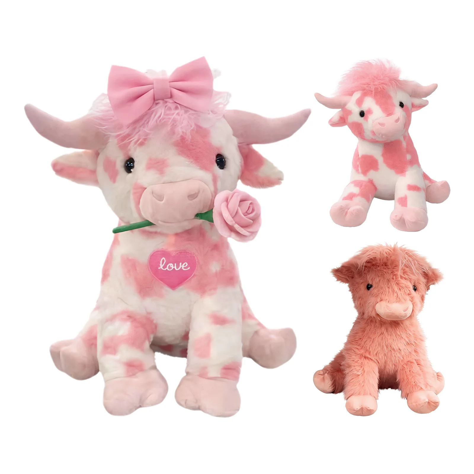 35cm 핑크 하이랜드 소 귀여운 봉제 인형 만화 장난감 귀여운 봉제 인형 소년 소녀 여성 생일 선물 3세 이상