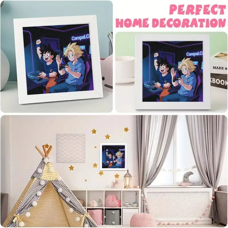1 peça 5d diy kit de pintura diamante broca completa, dragon ball z anime goku e troncos cena de jogo strass bordado ponto cruz ar