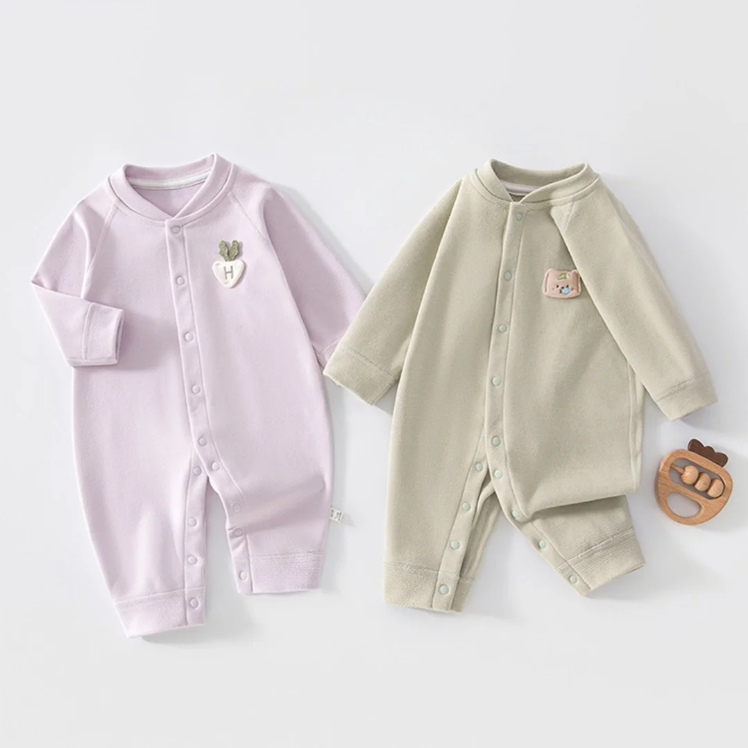 0-2Y Autumn Baby Bodysuit Solid Cartoon 3D Print O-Neck Single-Breasted Toddler Romper Warm Soft Baby One Piece Clothes